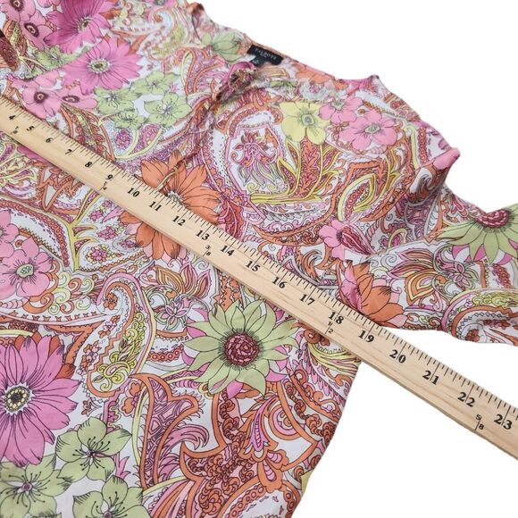 Talbots Pink Colorful Floral Retro Print Silk Blouse Top Small - Picture 8 of 9
